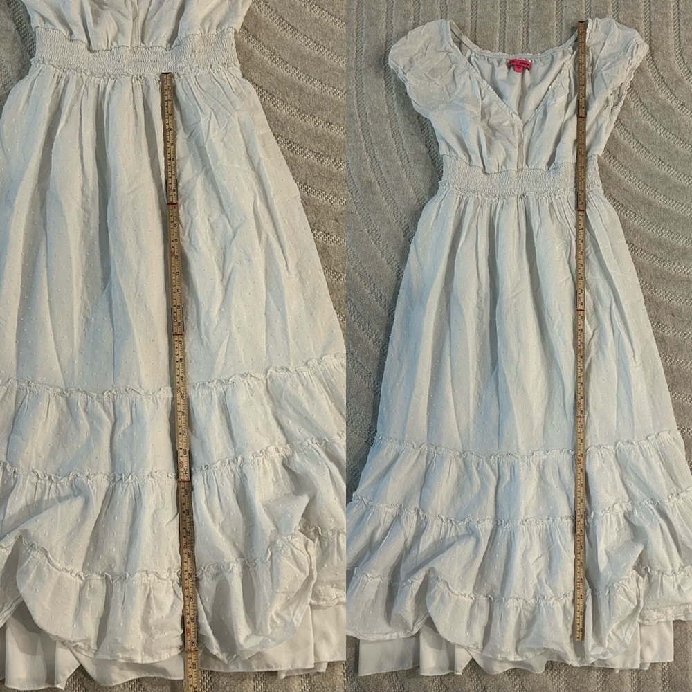 Betsey Johnson Cotton Clip Dot Smocked Puffed Sleeve Midi Dress - L - Picture 14 of 14
